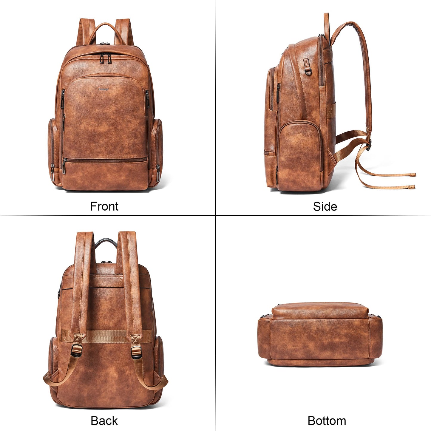 tiamyi Leather Backpack for Women Men, Fits 16.0 Inch Laptop, Soft Vegan Leather Backpack for Travel and Daily Use, Brown