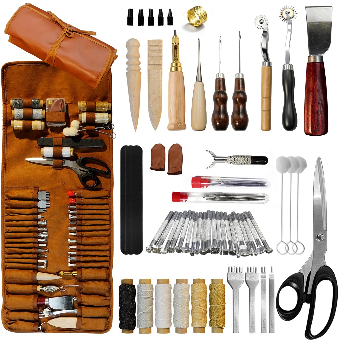 Jokuye Leather Working Tools Kit, Professional Leather Craft Tools for Carving, Stamping, Sewing, Punching, Cutting, Beveling with Durable Storage Bag, Tooling Kit for Crafting, Repair & DIY Projects