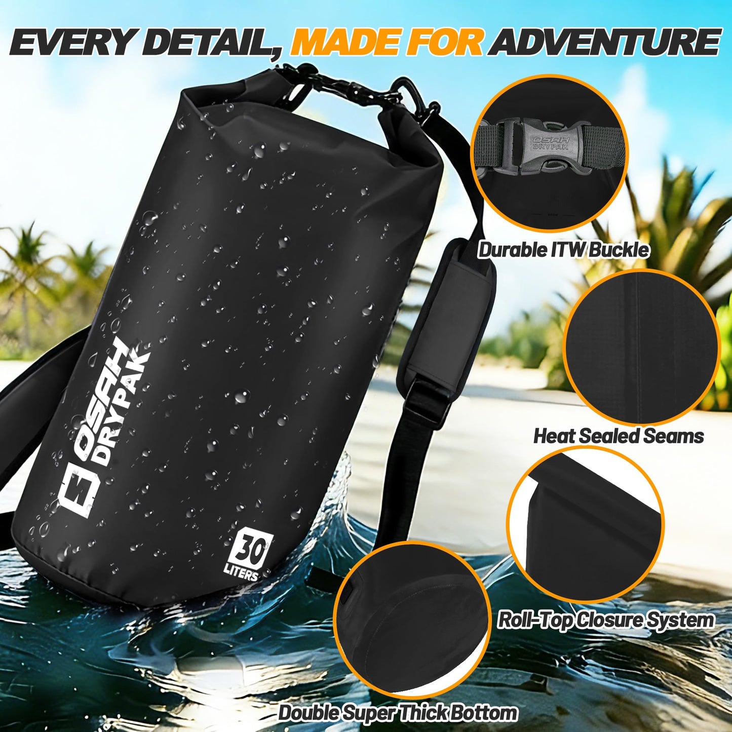 Waterproof Dry Bag, 5L/10L/20L/30L/40L Roll Top Lightweight Storage Backpack with Phone Case for Women & Men, Floating Waterproof Sack for Travel, Swimming, Kayaking, Paddle Board, Camping & Beach