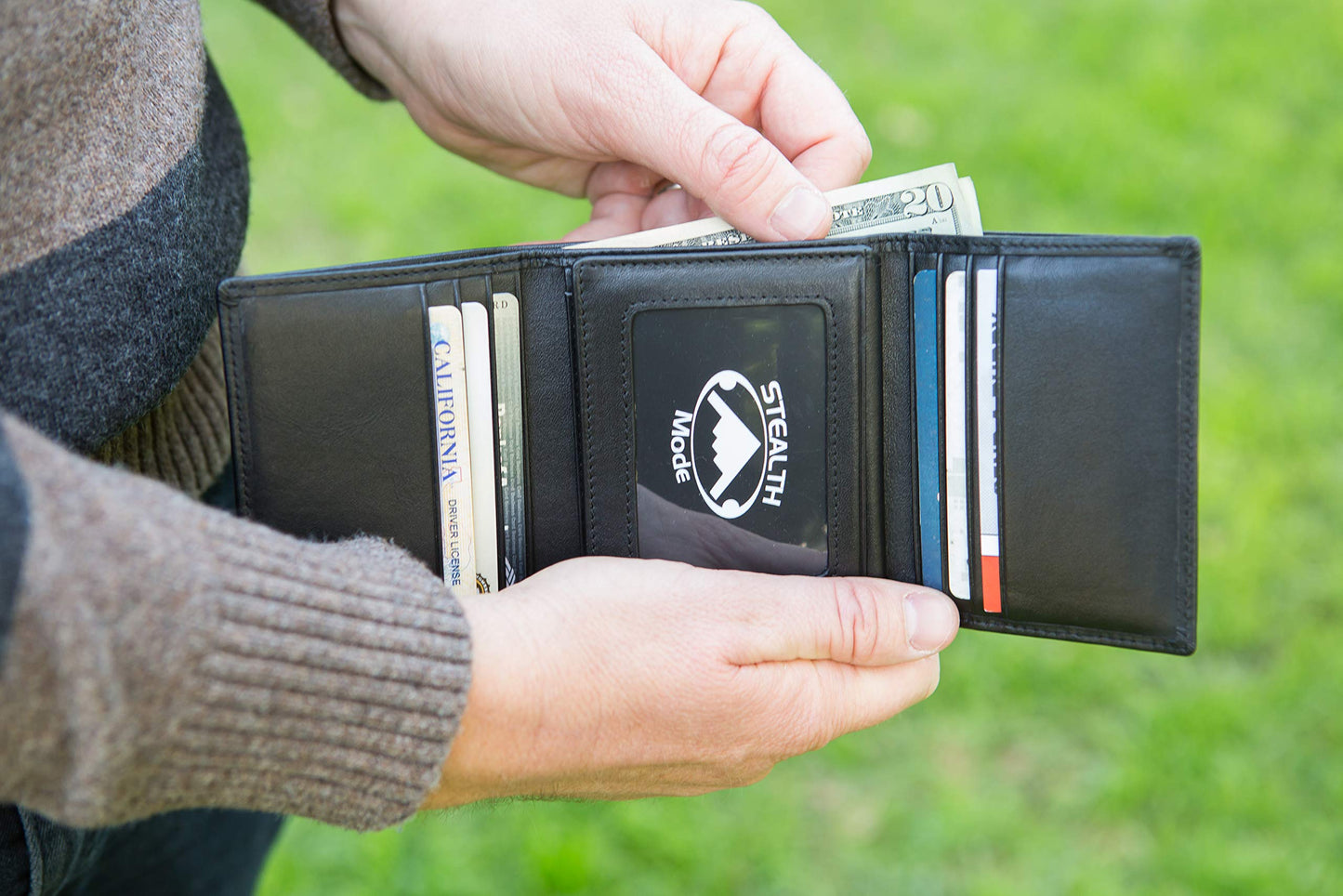 Stealth Mode Trifold Wallet for Men RFID Blocking – Genuine Napa Leather Extra Capacity Mens Wallet, 11 Card Slots, 3 ID Windows, Flip Out ID Holder, Large Tri Fold Leather Wallet for Men - Gift Ready