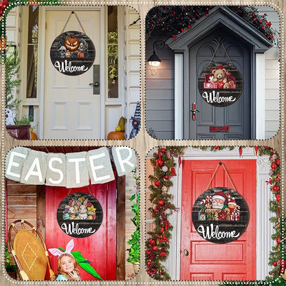 Yousoontic 17 Pcs 12 Inch Magnetic Welcome Door Sign Interchangeable Front Door Decor Rustic Fall Seasonal Hanging Sign Halloween Christmas Decor for Home Warming Gift(Stylish Color,Modern Welcome)