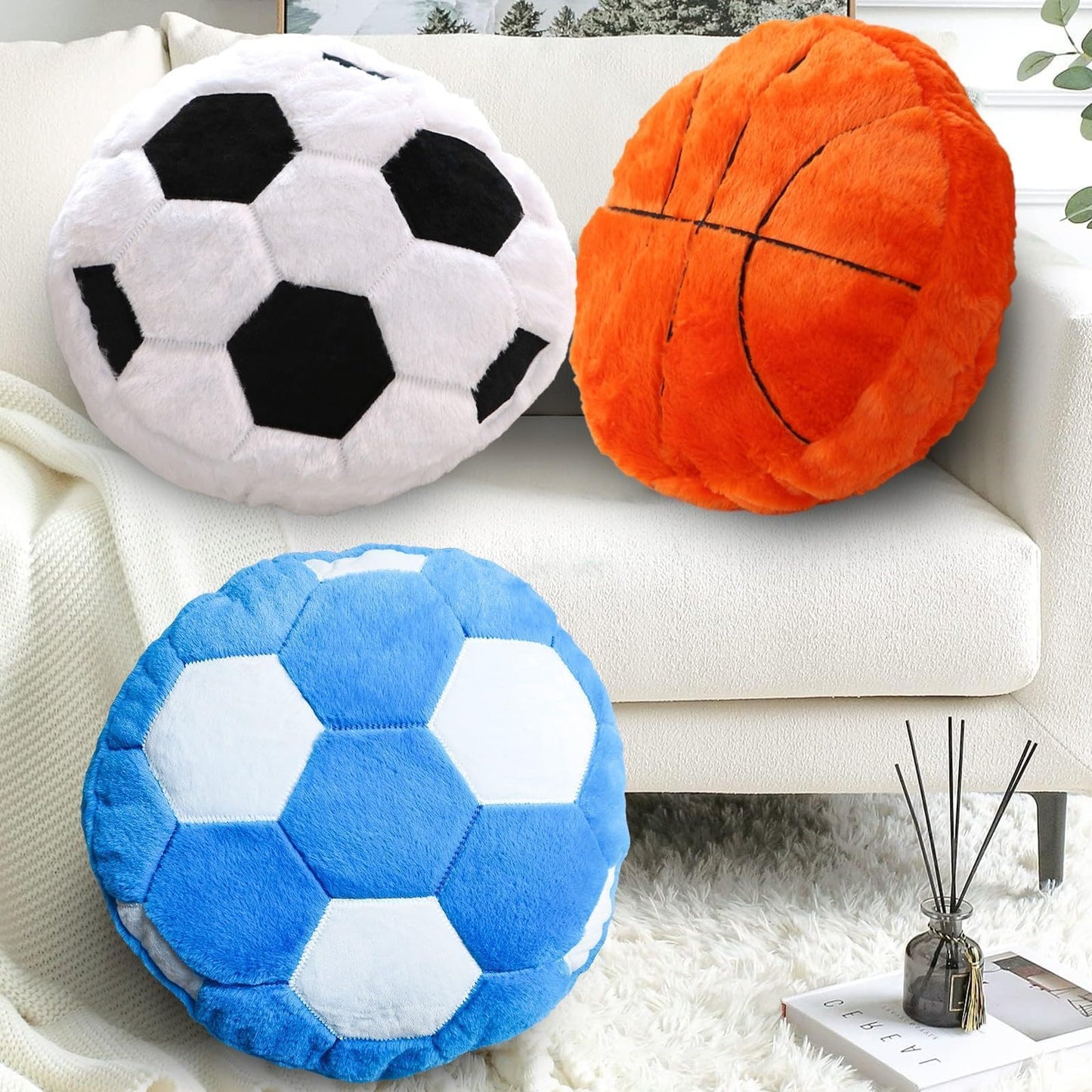 Plush Soccer Pillow, Round Ball Throw Pillow, Football Shaped Decorative Throw Pillow for Kids Room, Sofa, Bed-Soft & Fluffy Birthday Gift for Soccer Enthusiasts 15.7 Inch (40 cm)