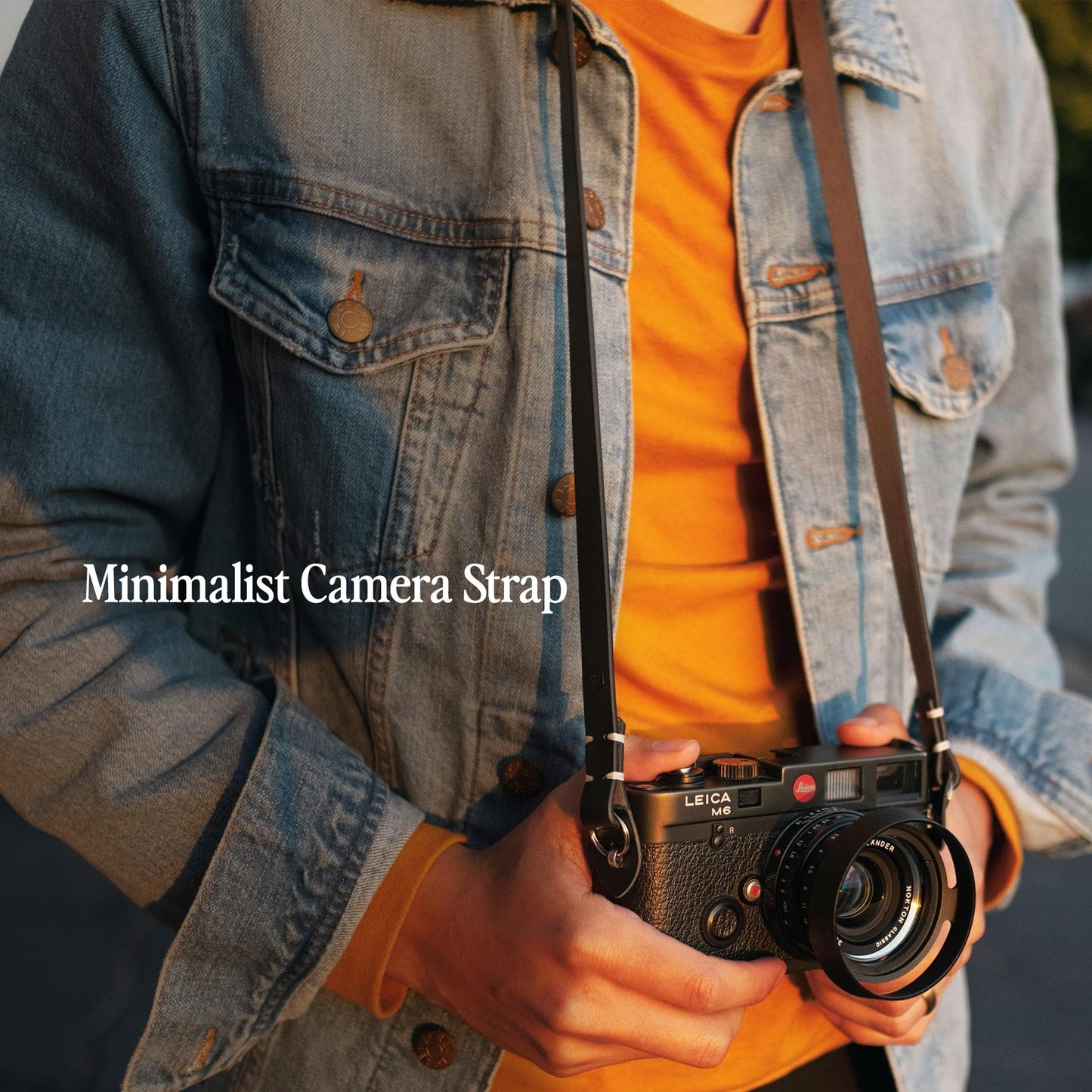 Evergreen Leather Camera Strap – Split Ring, 28 Inch Neck Shoulder Slim, Vintage Modern Design, Hand Stitched, Compatible with Fuji Sony Nikon Leica Canon (Black)