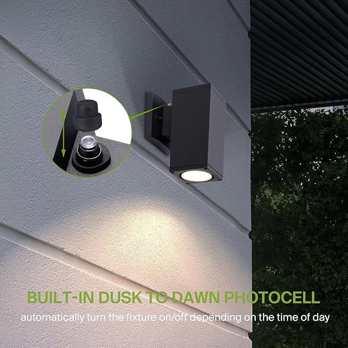 ASD 1 Light Dusk to Dawn Outdoor Wall Light Fixture | 60W E26 Socket 120V ETL Cylinder Up Down Lights | LED/CFL/Incandescent Bulb Exterior Wall Sconce | Front Door, Porch, Patio | Black