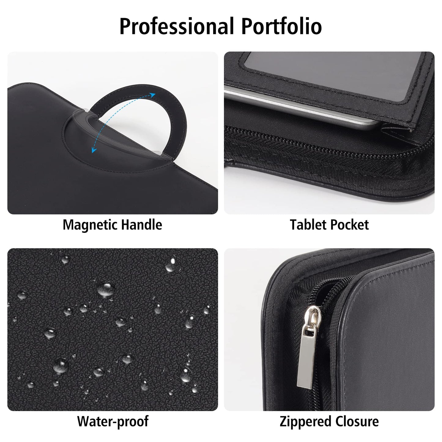 Agaritek Zipped Portfolio Binders for Men and Women - Leather Padfolio Business Planner Notebook Organizer with Zipper and Calculator- Holder for Tablet, Documents, Cards, Notebook, Notepad