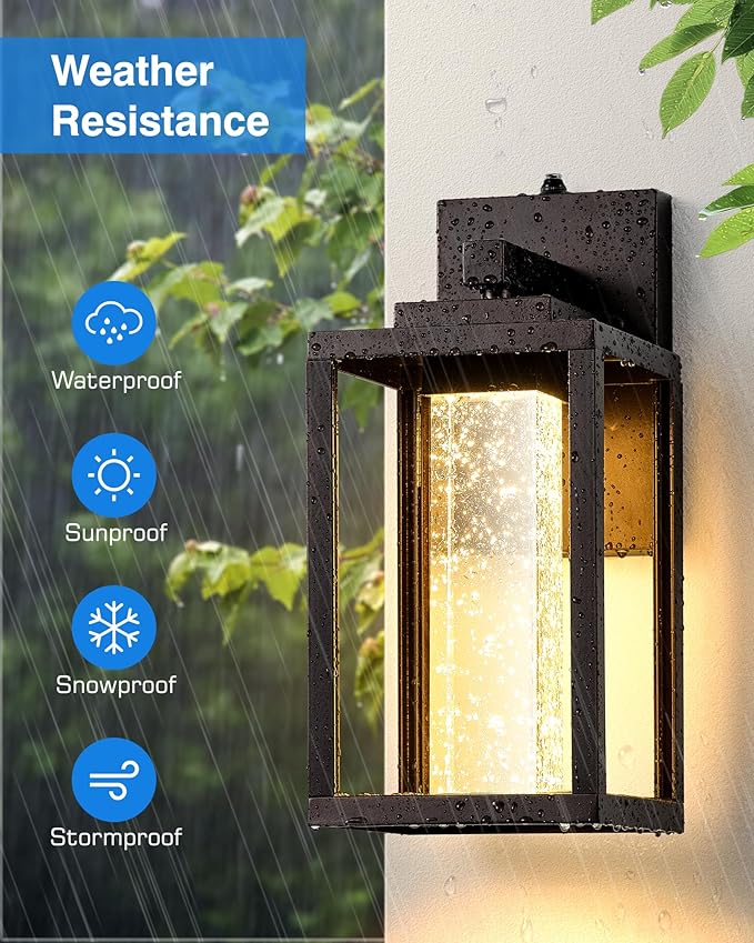 VIANIS 2 Pack Porch Lights Outdoor, Oil Rubbed Bronze Dawn to Dusk Exterior Lighting Fixtures for House, Farmhouse Outside Garage Lights Wall Mount Built-in LED Outdoor Wall Sconces Lantern, Anti-Rust