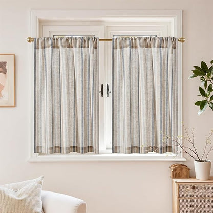 jinchan Colorful Striped Linen Kitchen Curtains 36 Inch Christmas Tier Curtains Farmhouse Modern Cafe Small Window Treatments Light Filtering Rod Pocket for Living Room Bathroom 2 Panels Multi Blue