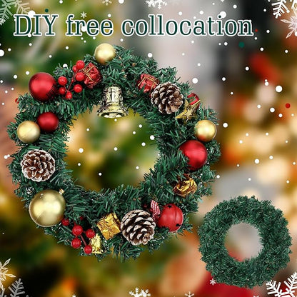 Zeyune Christmas DIY Green Wreath 14 Inch Artificial Christmas Wreaths Faux Plain Wreaths for Decorating Front Door Window Room Farmhouse Xmas Party Indoor Outdoor(Classic,8 Pcs)