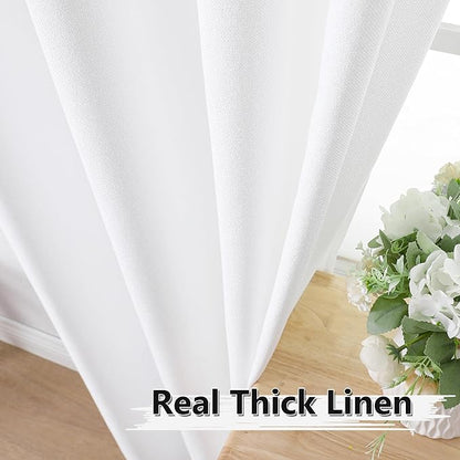 Tollpiz Linen Tier Curtains Rod Pocket Semi Sheer Short Kitchen Curtain Half Burlap Light Filtering Thick Linen Drape for Bathroom, 30 x 30 inches Long, White, Set of 2 Panels