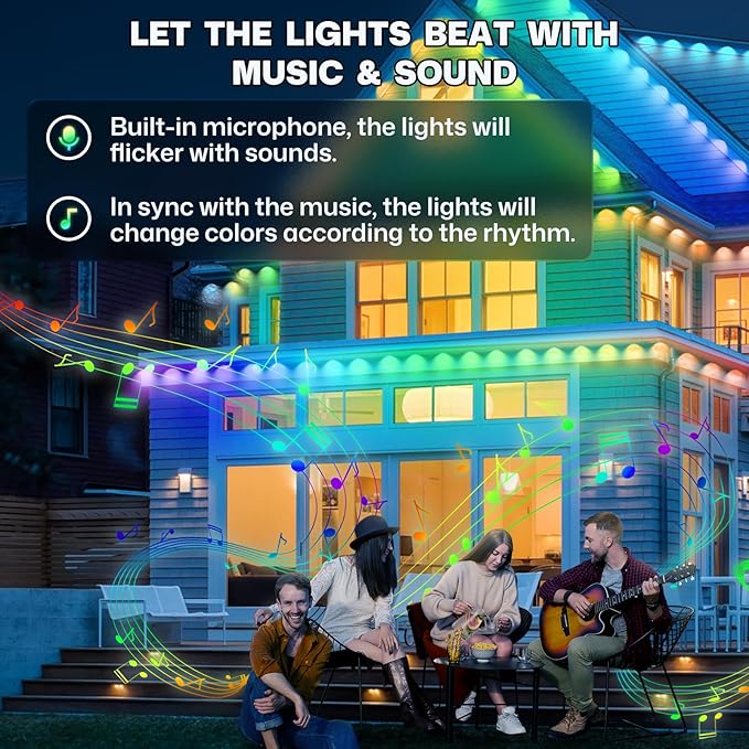 Permanent Outdoor Lights, 100ft Smart Eave Lights with 72 LED Lights, IP67 Waterproof, App Control, Outdoor String Lights, DIY RGB+IC Light for House Christmas Halloween Decorations, White