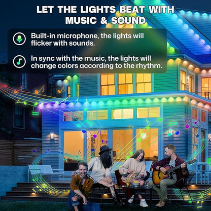 Permanent Outdoor Lights, 100ft Smart Eave Lights with 72 LED Lights, IP67 Waterproof, App Control, Outdoor String Lights, DIY RGB+IC Light for House Christmas Halloween Decorations, White