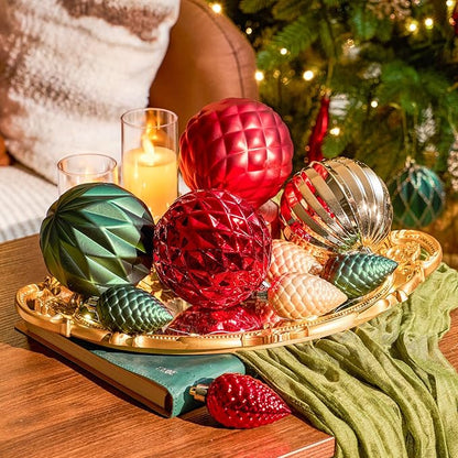 JORNOY Christmas Tree Ornaments, 4inch/100mm Shatterproof Ornaments for Christmas Tree Set - Large Plastic Decorative Hanging Balls Ornaments for Xmas Tree Decorations Party, 12ct (Red & Green & Gold)