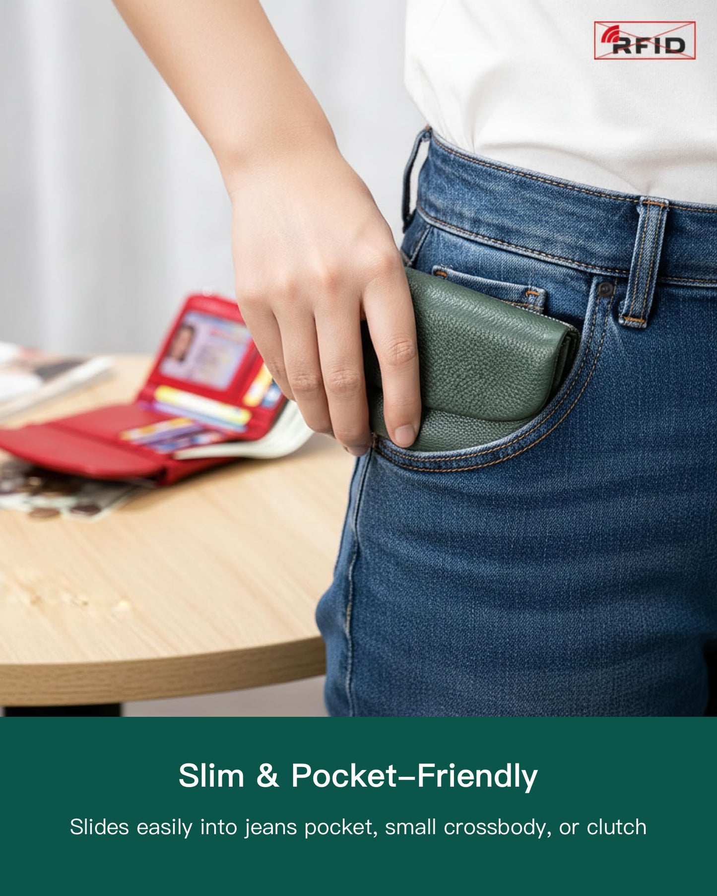 Nsciyise Premium Leather Wallet for Women, Multi-Slot Card Holder with RFID Blocking Protection, ID Window, Zipper Coin Purse, Trifold Genuine Cowhide, Red