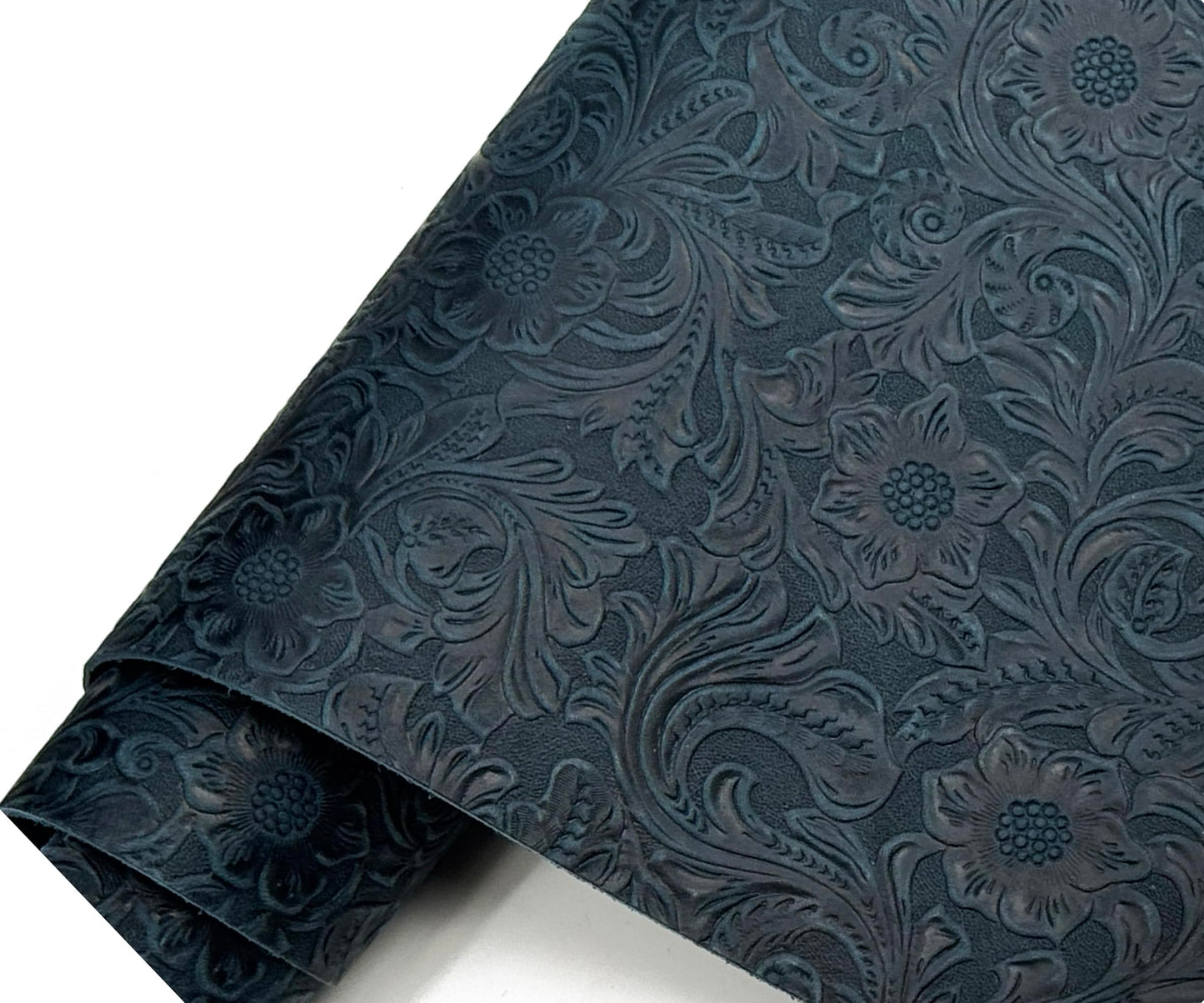 Western Style Bump Texture Geometric Pattern 2.0mm(5-5.5oz) Genuine Leather Sheet, Floral Tooling Craft Leather for DIY Projects（Navy Blue | Pattern 12"x24"）