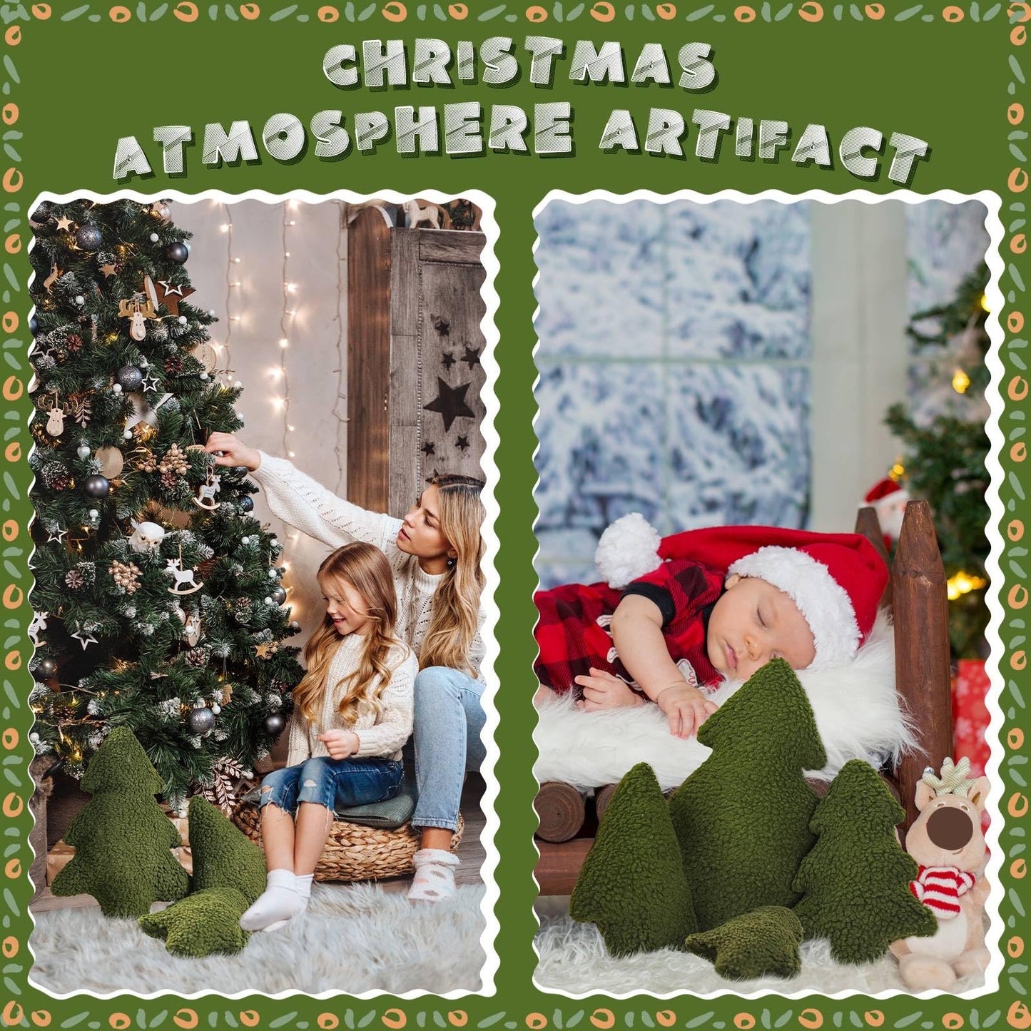 Shappy 3 Pcs Christmas Tree Throw Pillows Xmas Tree Shaped Plush Pillow Stuffed Christmas Decor for Party Home Sofa Cushion Bed Decorations