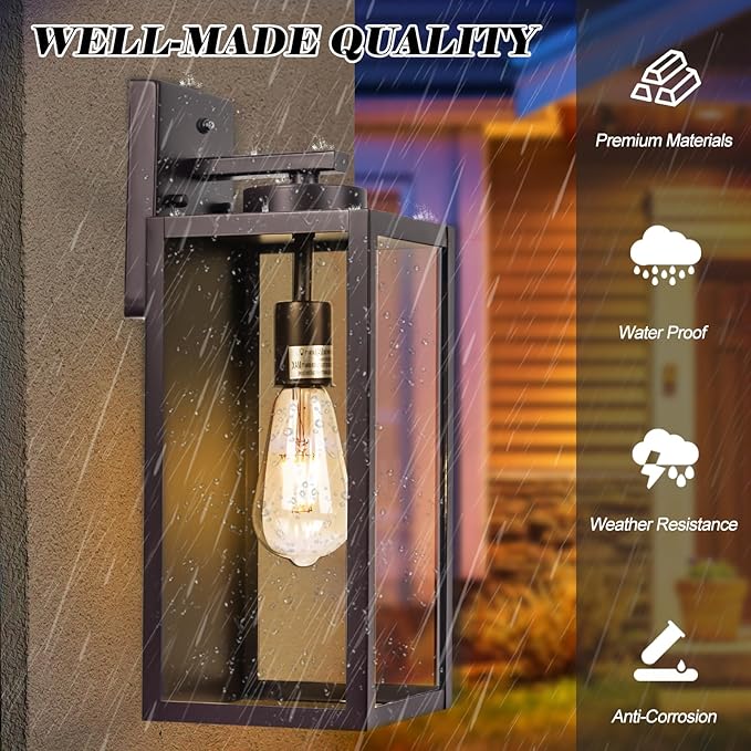 16-inch Oil-Rubbed Bronze Dusk to Dawn Outdoor Wall Light Fixtures, Exterior Waterproof Wall Lanterns, Brown Porch Sconces Lighting, Modern Outside Lights for House Patio Front Door Entryway, 2-Packs