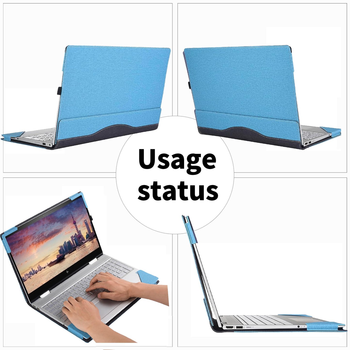 RUNMEIJIA Laptop Cover Case for Dell Latitude 5550/5540/5530/5520 2021~2024[not Compatible with Any Other Model] .2-in-1 PU Leather Detachable Notebook Sleeve Computer Bag Protective (Light Blue)