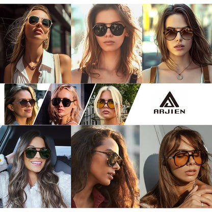 Arjien Polarized Aviator Sunglasses for Women Men, Trendy Square Womens Mens Sunglasses, 70s Retro Aviators, UV400 Protection