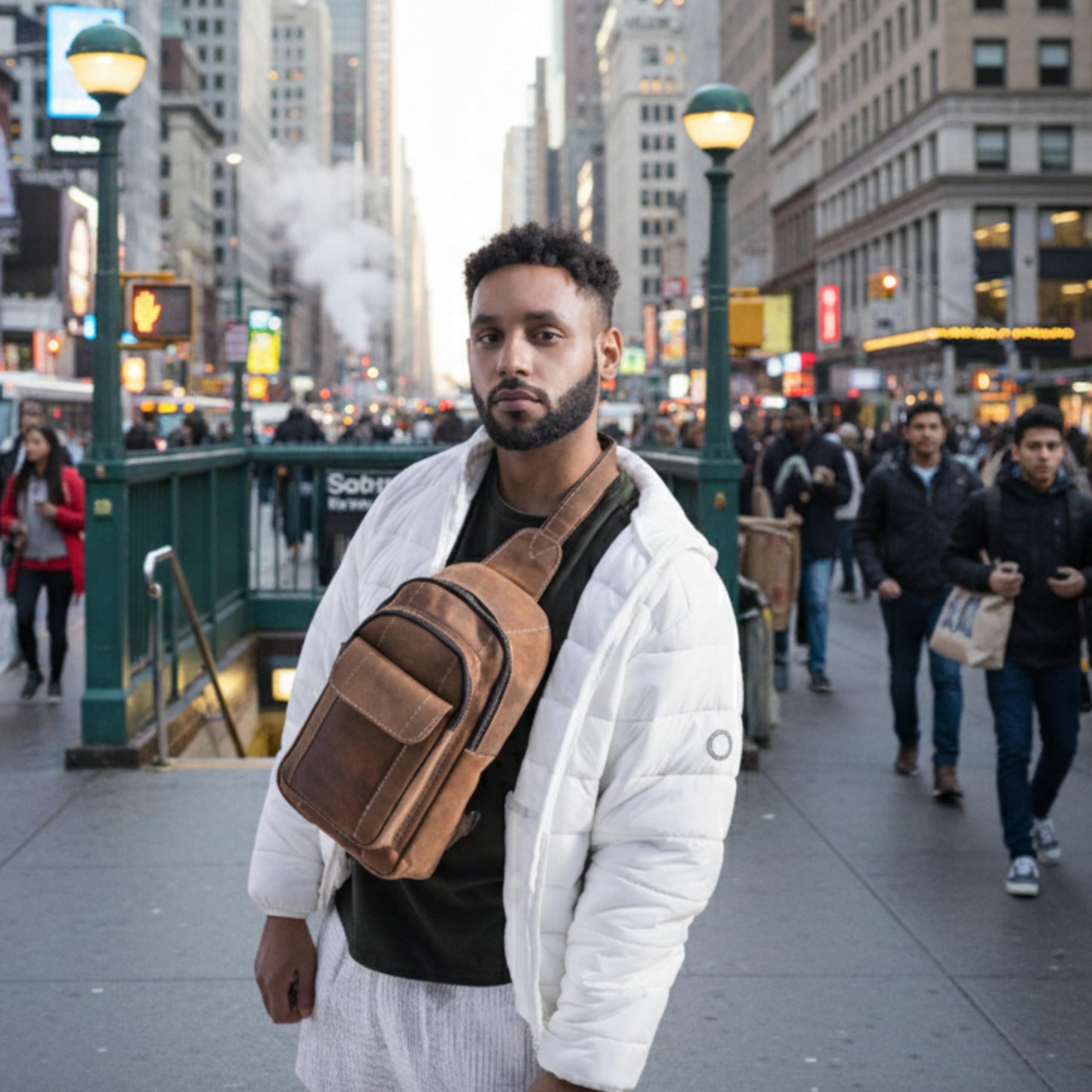 Handmade World Genuine Leather Sling Chest Crossbody Bag Backpack Small 'The RoamRush' Buffalo Hunter Leather Shoulder Travel Daypack
