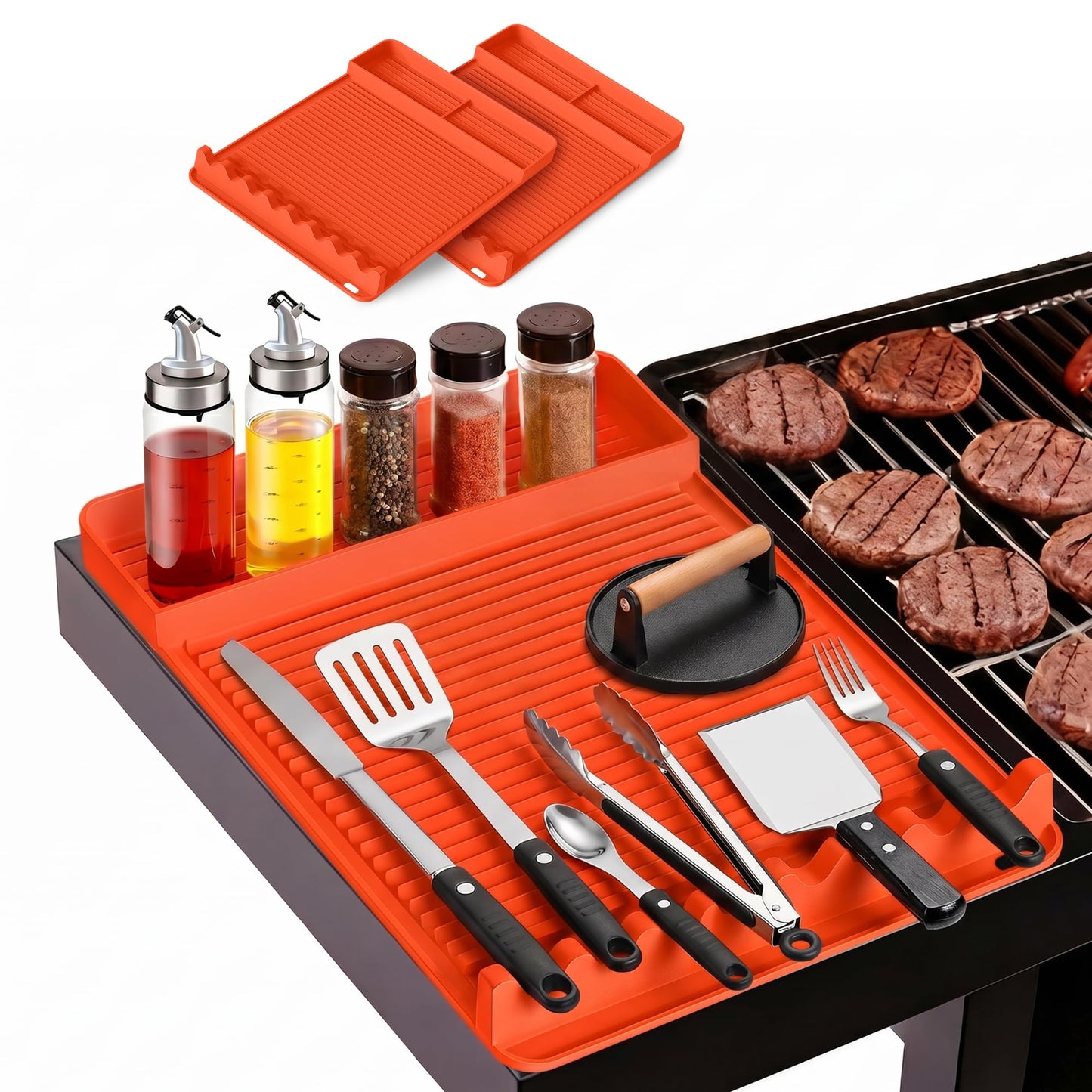 WZGUSXN Heat Resistant Silicone Grill Mat for Blackstone - 2Pack 16x11.5'' Non-Slip BBQ Tool Mat, Outdoor Cooking Camping & Tailgating, for Men Grilling（Orange）