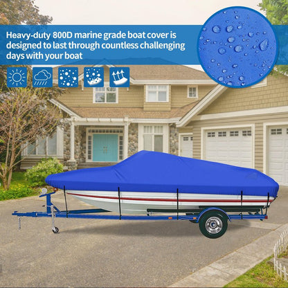 iCOVER Trailerable Boat Cover- 17'-19' 800D Water Proof Heavy Duty, Fits V-Hull, Fish&Ski, Pro-Style, Fishing, Utiltiy, Runabout, Bass Boats, up to 17ft-19ft Long and 96" Wide