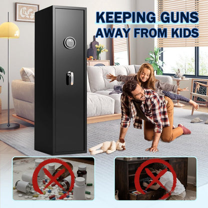 Marcree Gun Safe for Rifles, 3-5 Quick Access Digital Rifle Gun Safe with Dual Alarm System, Gun Cabinet with Mute Function, Shotgun Safe for Home Office, LED Light, Assembly Required