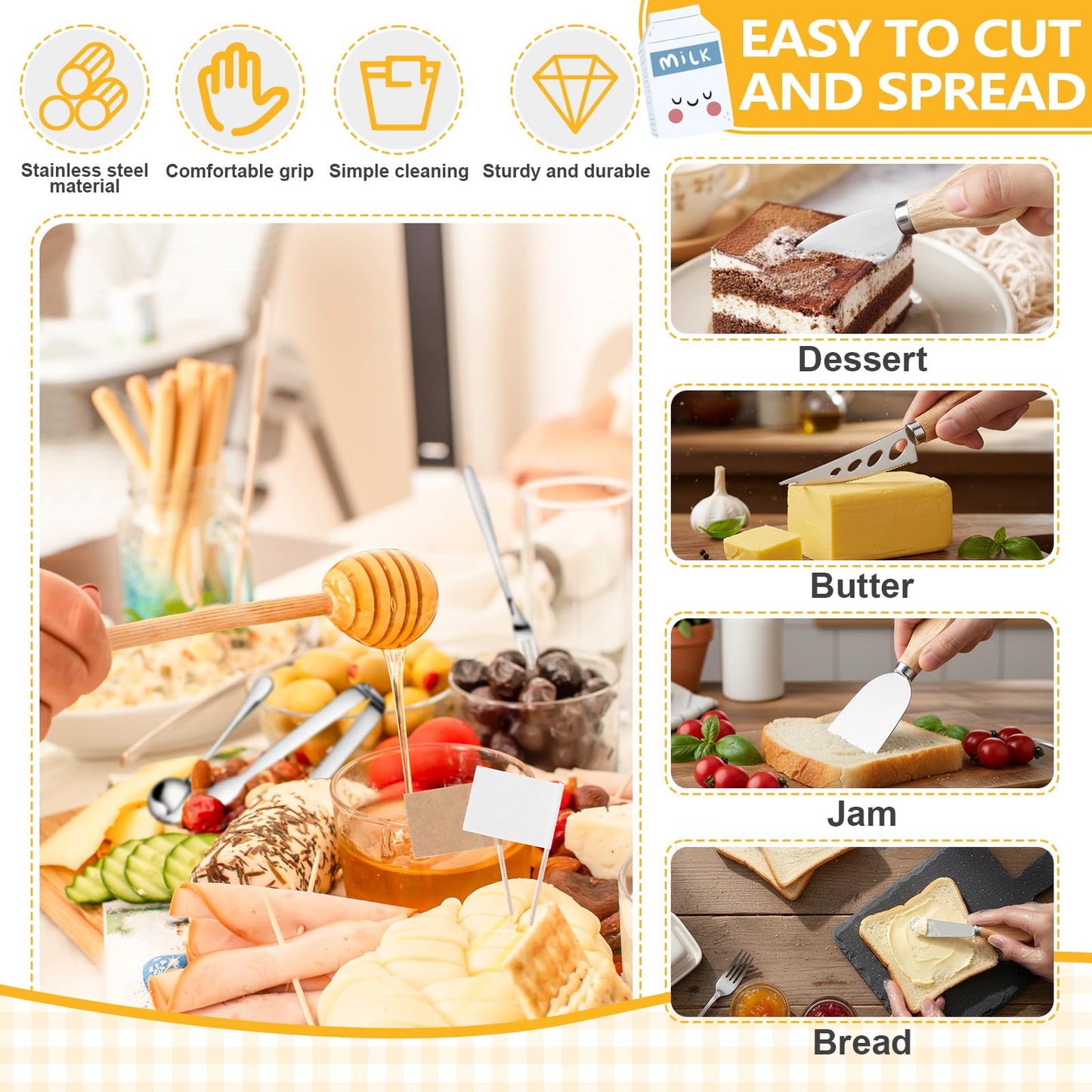 Widecook 530 Pcs Charcuterie Board Accessories Cheese Butter Spreader Knife Set Butcher Paper Roll Serving Tongs Forks Spoons Dipping Bowls Dippers Cocktail Picks for Party Wedding Christmas (Silver)