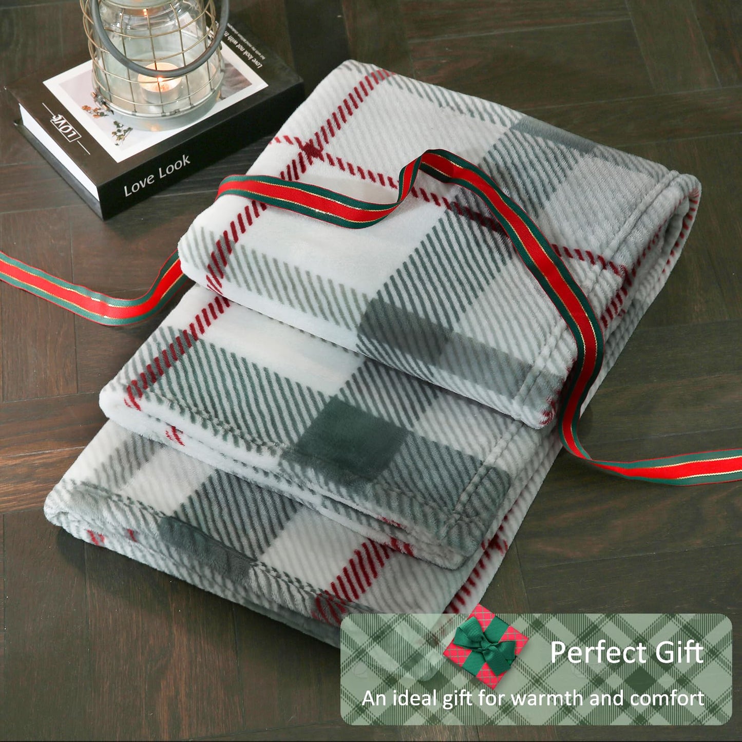 HOMRTAR Buffalo Plaid Fleece Christmas Throw Blanket Super Soft Luxurious Cozy Flannel Bedding Blanket for Home Decor All Season (50 x 60 Inch, Sage Green)
