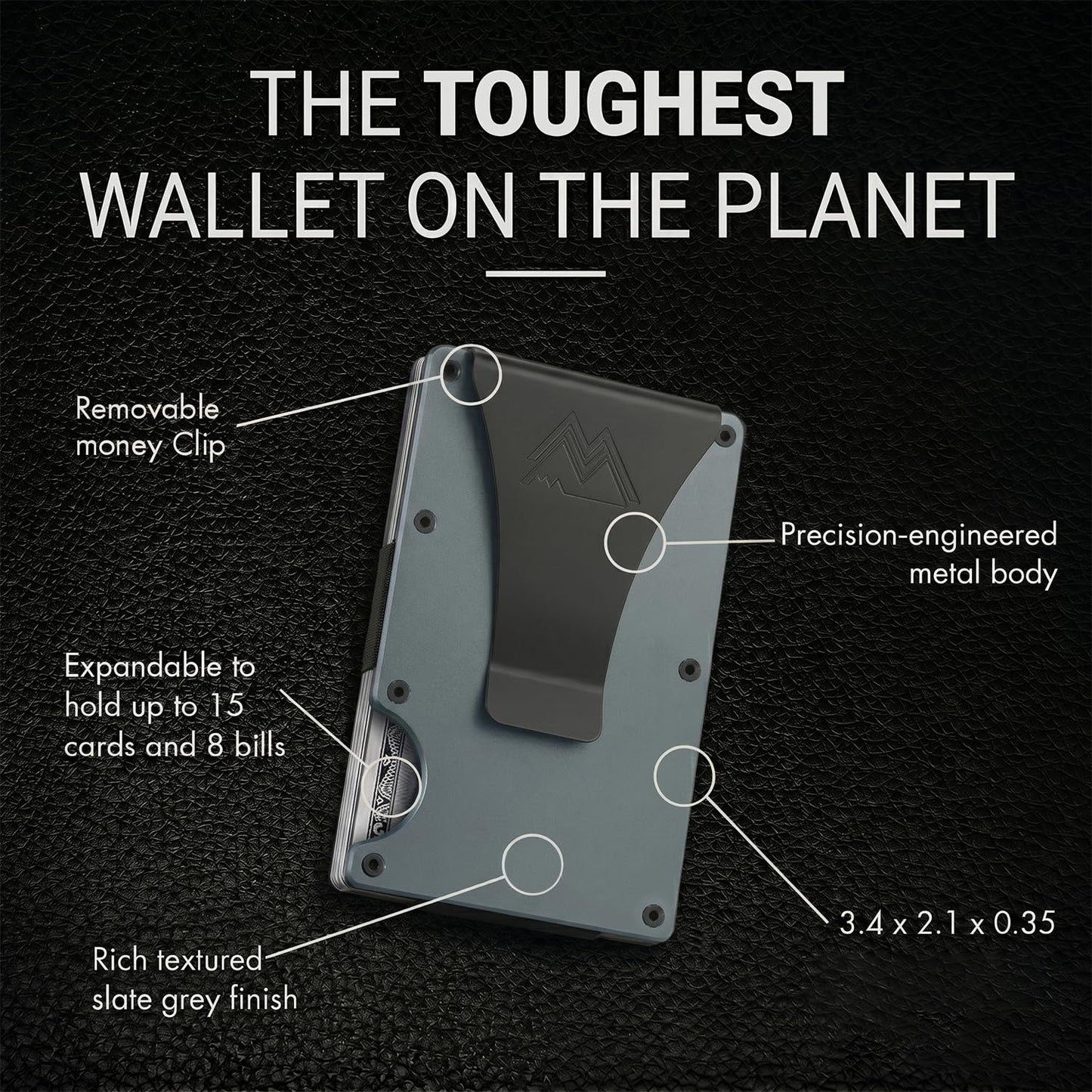 Mountain Voyage Co Minimalist Wallet for Men & Women - Slim RFID Wallet, Scratch Resistant, Credit Card Holder & Money Clip, Easily Removable Money & Cards, (Matte Grey)