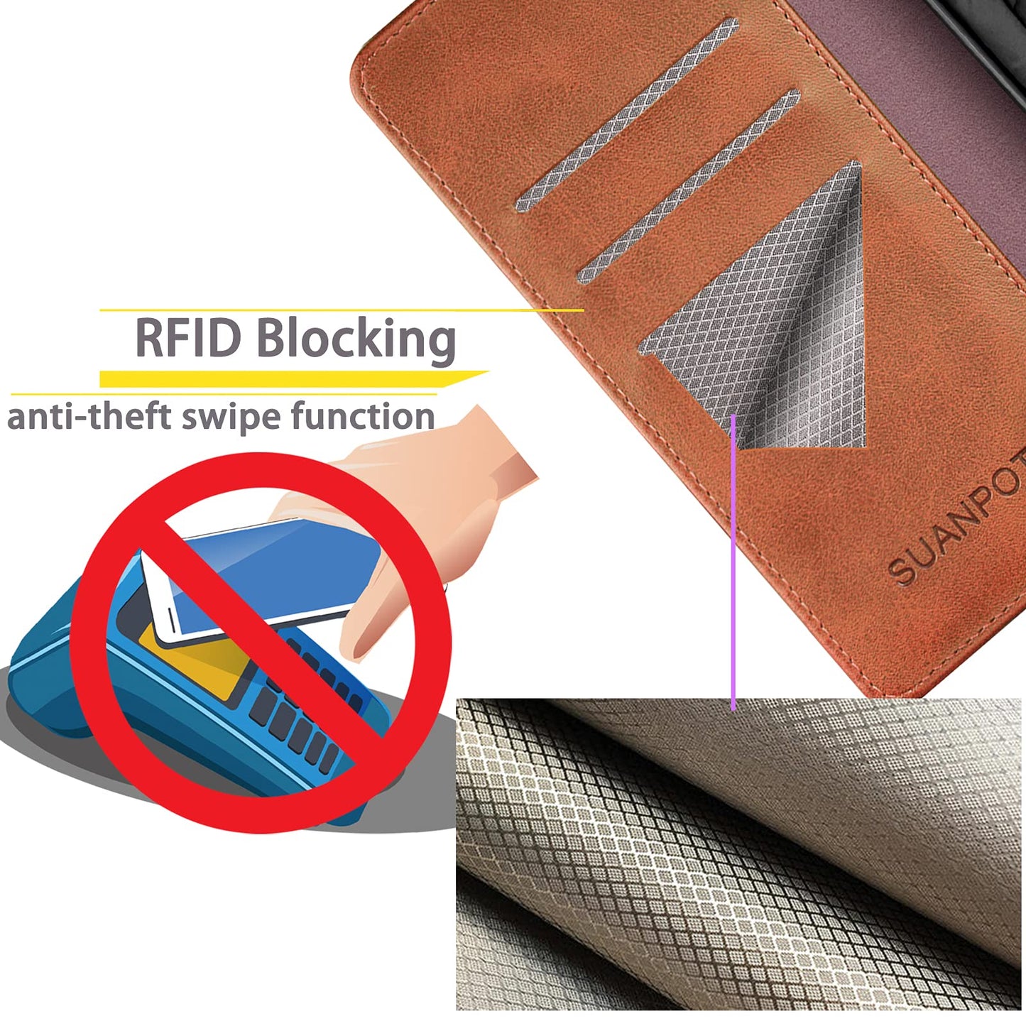 SUANPOT Compatible with Samsung Galaxy S25 Ultra Wallet case with RFID Blocking Credit Card Holder,Flip Book PU Leather Protective Cover Women Men for Samsung S25 Ultra Phone case Light Brown