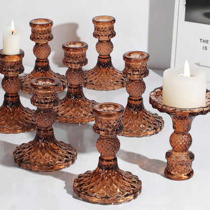 12Pcs Amber Candlestick Holders Set- 4" H Taper Candle Holders Bulk, Glass Candle Holders for Wedding, Party, Fall Dinner Table Centerpieces, Festival Gifts & Windowsill Decor