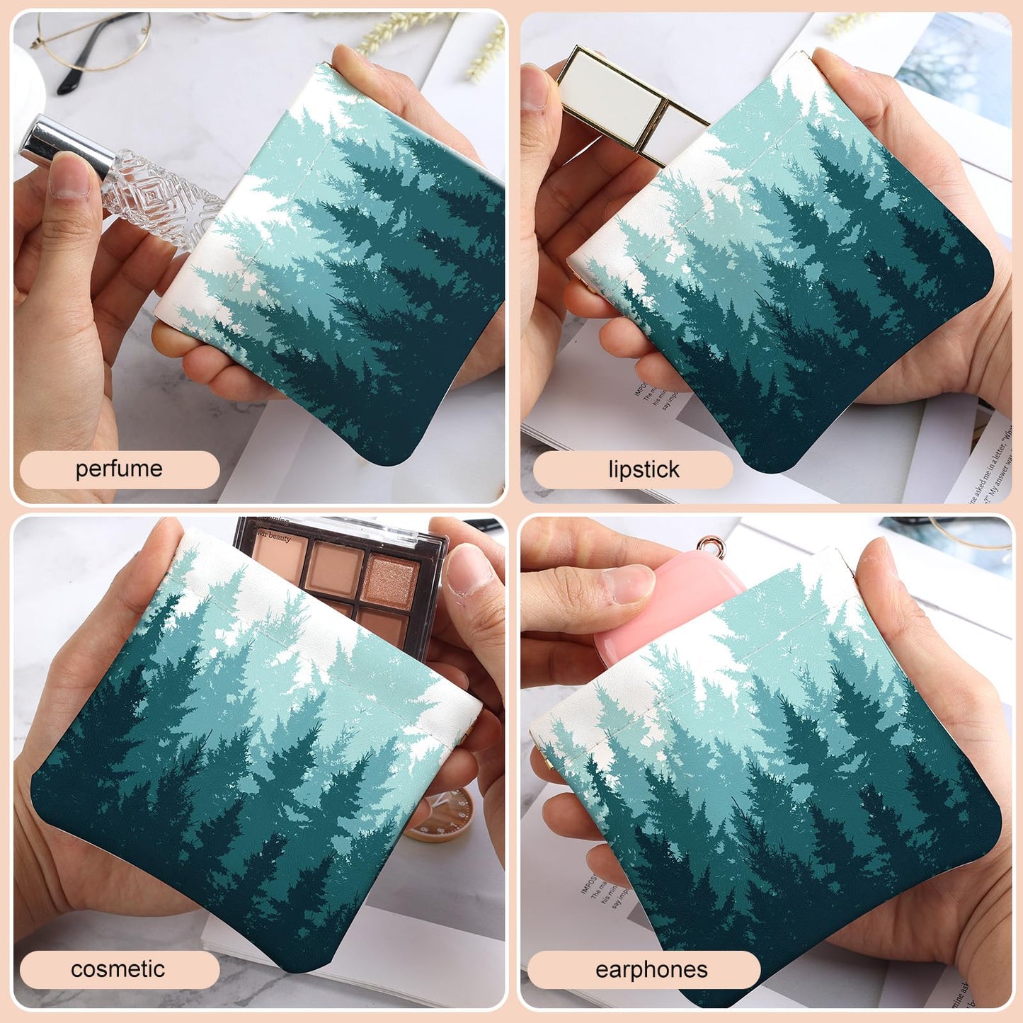 2Pcs PU Leather Small Squeeze Coin Purse Pouch Mini coin Bag Unique And Cute Wallet Cosmetic Bags Change Bag For Women Girls Men （Green Forest L