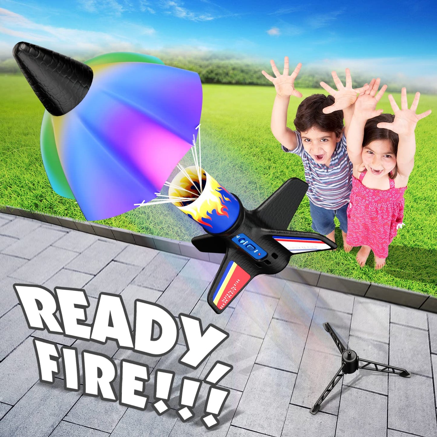 lakebyin Rocket Launcher for Kids, Electric Flying Model Rocket Toy Kit