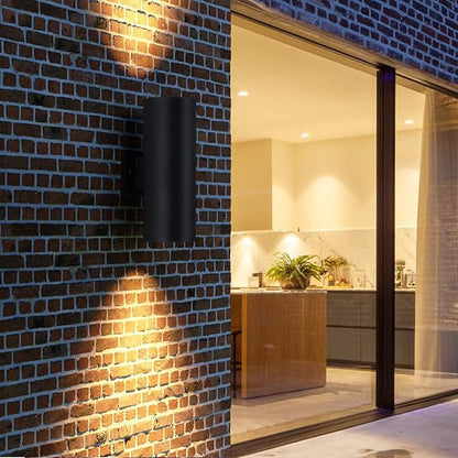 mirrea 14" Modern Outdoor Porch Light Patio Light in 2 Lights with Aluminum Cylinder and Tempered Glass Cover Waterproof Wall Sconce 2 Pack (Matte Black)
