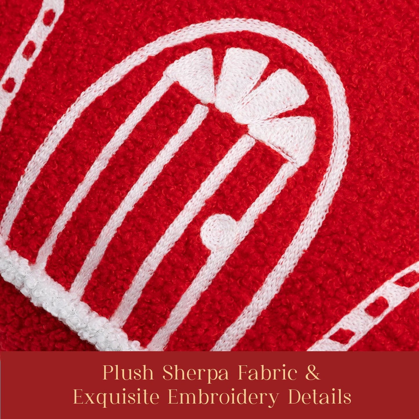 Phantoscope Gingerbread House Merry Christmas Throw Pillow, Plush Faux Rabbit Fur Roof Embroidered Teddy Gingerbread House Shaped Pillows Xmas Decorative Cushion Pillows, Red, 12 x 13 inches