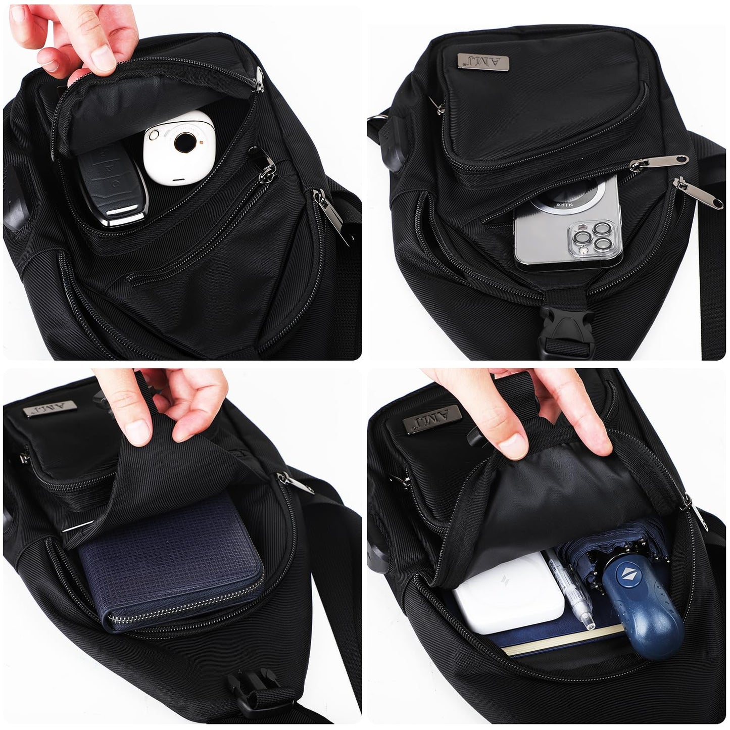 AMJ Crossbody Sling Bag Men Women, Casual Shoulder Backpack, Chest Daypack Satchel for Hiking Travel