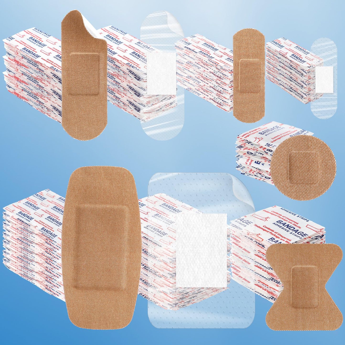 Geiserailie 300 Pcs Adhesive Bandages Family Variety Pack Fabric and Waterproof Assorted Bandages Bulk Sterile Individually Wrapped Bandages for First-Aid, Scrapes, Fingers(Clear and Fabric Bandage)