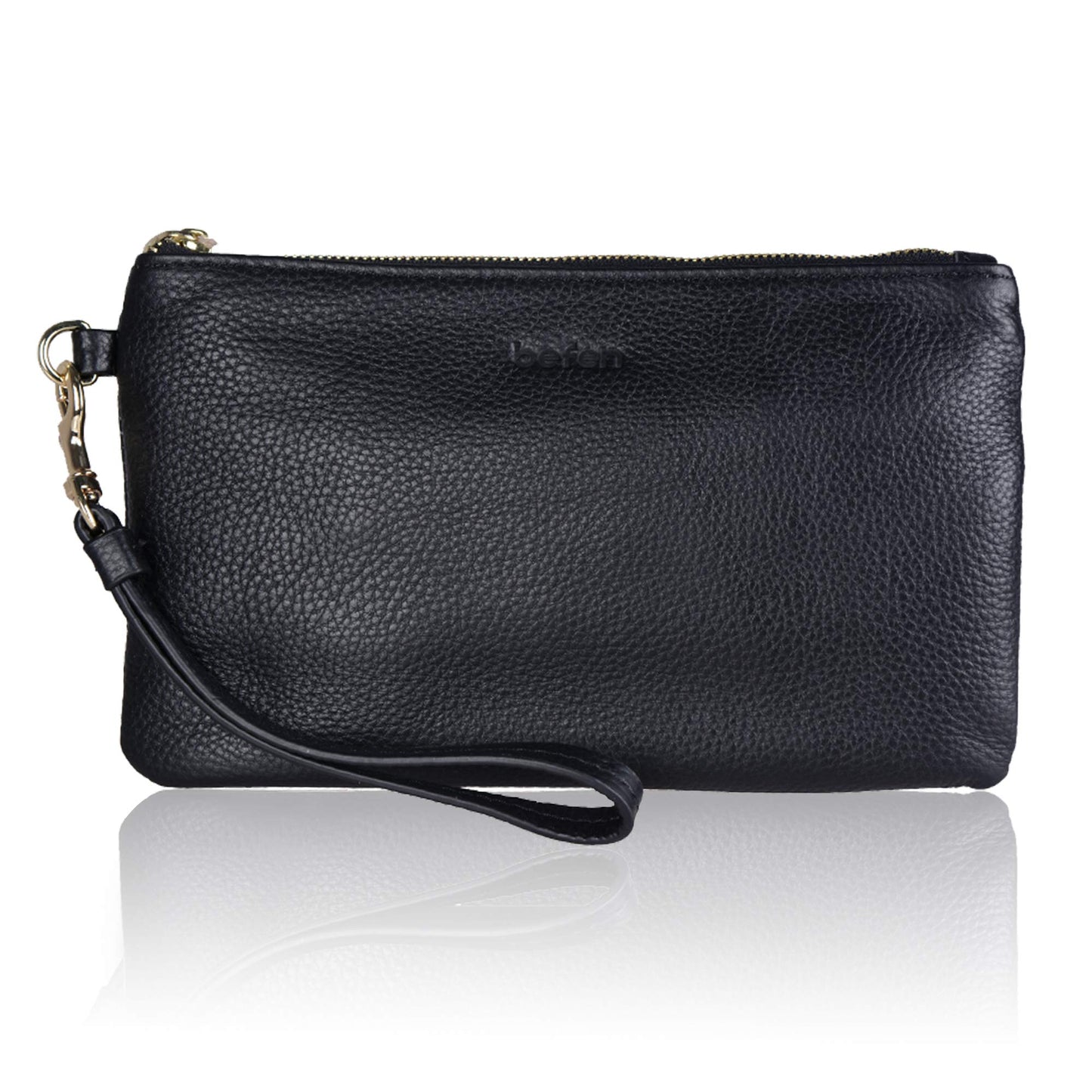 befen Black Genuine Leather Wristlet Clutch RFID Blocking Bag Cell Phone Wallet Purse Smartphone Wristlet Wallet Purses and Handbags for Women