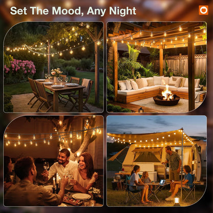 addlon 56FT(50+6) Solar String Lights Outdoor with 1FT Bulb Spacing, 50+2 Commercial G40 LED Bulbs, Solar & USB Charging, Remote, Timable, Dimmable Waterproof Patio Lights for Balcony, Porch, Yard