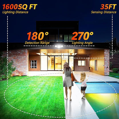 Solar Motion Sensor Outdoor Lights - 3000LM Dual PIR Motion Detector with Remote, 3 Lighting Modes, 270° Illumination, IP65 Waterproof Security Flood Lights for Yard, Garage, Patio(3 Packs)