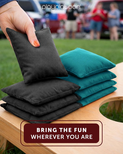 Play Platoon Weather Resistant Cornhole Bags - Set of 8 Regulation Corn Hole - Teal & Black - Durable Duck Cloth Corn Hole for Tossing Game, Includes Tote Bag