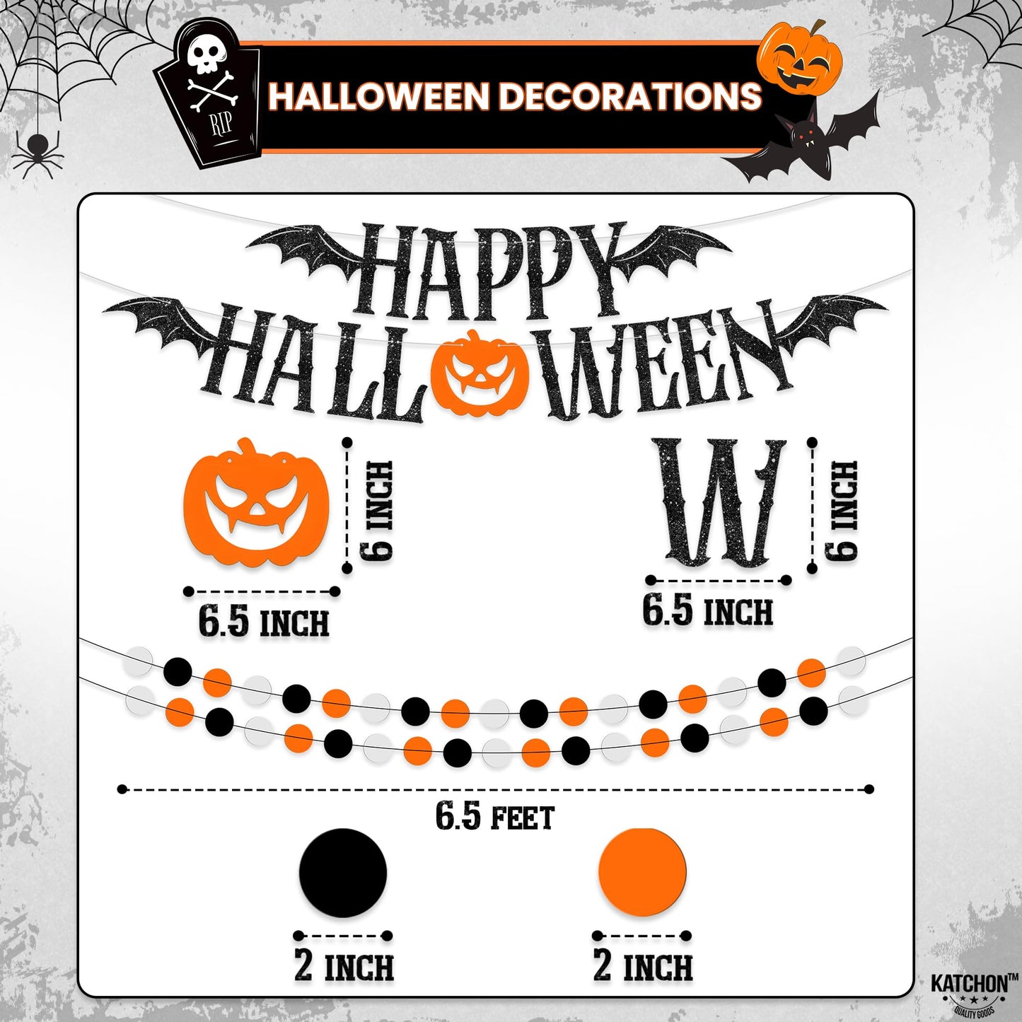 KatchOn, Halloween Banner & Fringe Set-Pack of 23 | Paper Fan Glittery Happy Halloween Garlands, Ghost Hanging Swirls with Burgundy Black and Silver Foil Fringe Curtains | Perfect for halloween Party