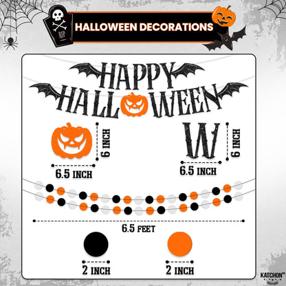 KatchOn, Halloween Banner & Fringe Set-Pack of 23 | Paper Fan Glittery Happy Halloween Garlands, Ghost Hanging Swirls with Paper Lanterns & Honeycomb Set | Perfect for halloween Party.