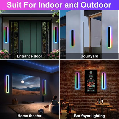Modern Outdoor Wall Light,2 Pack RGB Led Wall Lights Fixture,32 inch Wall Sconce Lights,Dimmable Long Exterior lighting Fixtures with Control Remote,Outside RGB LED Long Lights for Porch,Patio,Garage