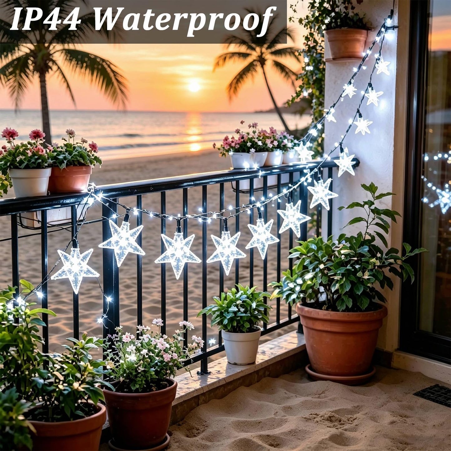 Solar Star Lights Outdoor - 50 LED Solar Powered Lights Outdoor Waterproof, 30.68ft Solar Star for Outside, White Twinkle Fairy String for Garden Fence Yard Decorations, 8 Modes