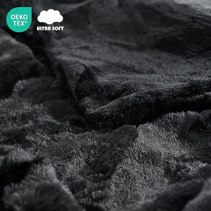 Krifey Black Faux Fur Throw Blanket for Couch Bed, 3D Marble Texture Soft Throws, Cozy Fuzzy Plush Thick Warm Blanket, Faux Rabbit Fleece, Christmas Birthday Gifts for Men Dad, Cool Black, 50x60in
