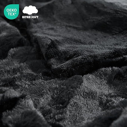 Krifey Black Faux Fur Throw Blanket for Couch Bed, 3D Marble Texture Soft Throws, Cozy Fuzzy Plush Thick Warm Blanket, Faux Rabbit Fleece, Christmas Birthday Gifts for Men Dad, Cool Black, 50x60in