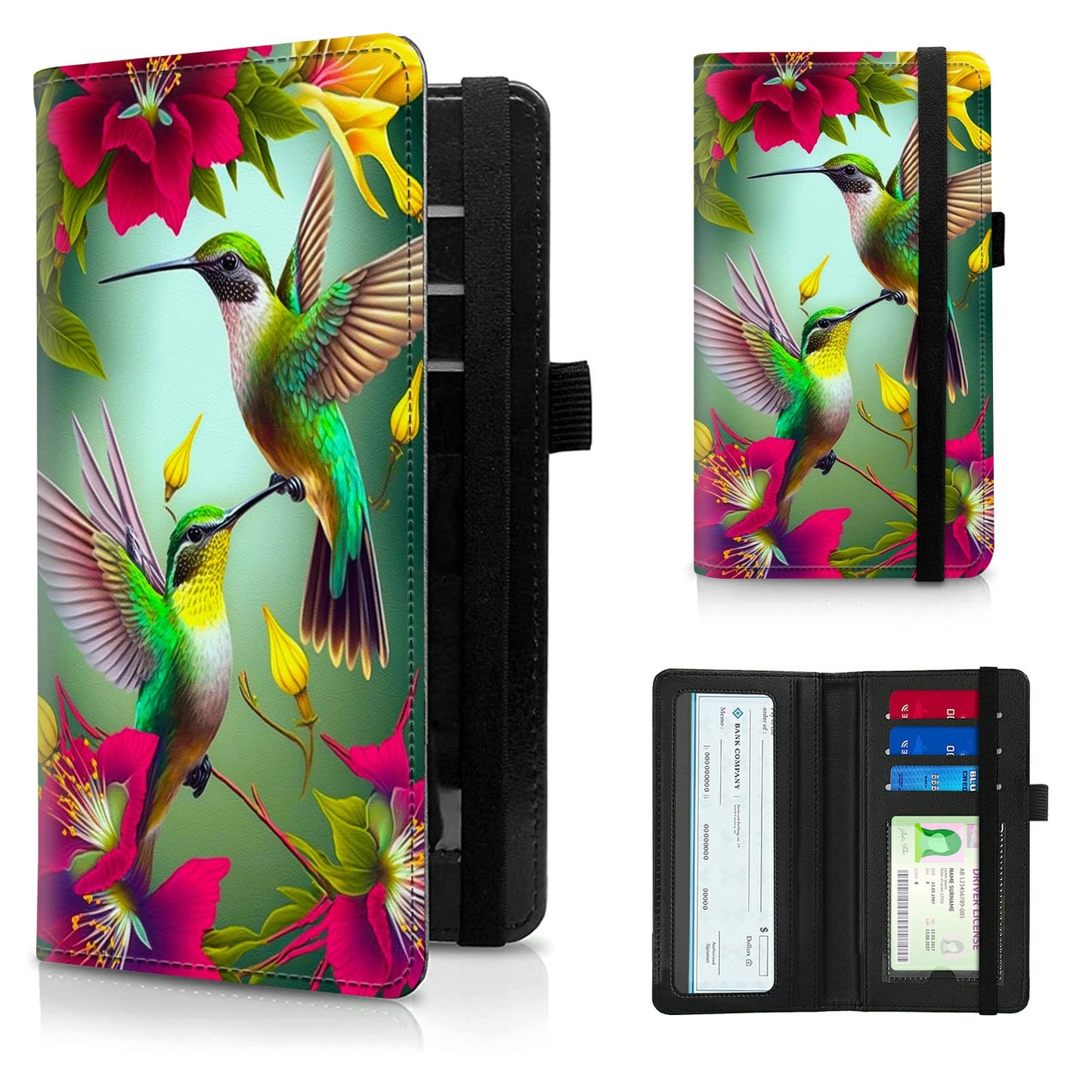 BPQOJB Checkbook Cover for Men and Women Personal Checkbook PU Leather Check Book Credit Card Holder Wallet with RFID Protection & Built-in Pen Holder for Duplicate Checks,Green Hummingbird