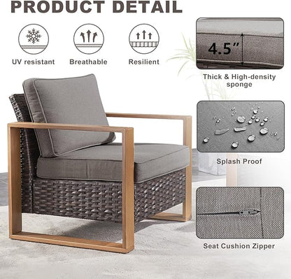 Rilyson 3 Piece Wicker Patio Furniture Set,Patio Bistro Set with 2 Rattan Armrest Chairs and 1 Side Table,Sturdy Frame,All-Weather PE Wicker,Wide Armrest,Deep Seating and Thick Cushions(Brown/Grey)