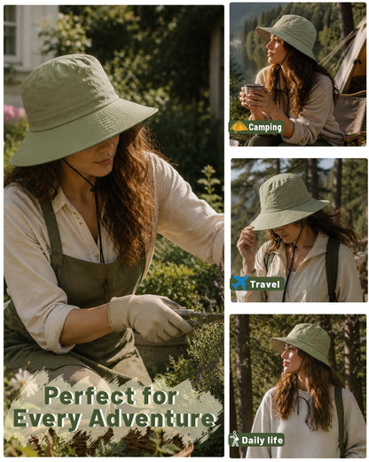 Water-Resistant Bucket Hat for Women Men Rain Hat UPF 50+ Boonie Sun Hat Foldable Summer Floppy Fishing Safari Hats Light Green